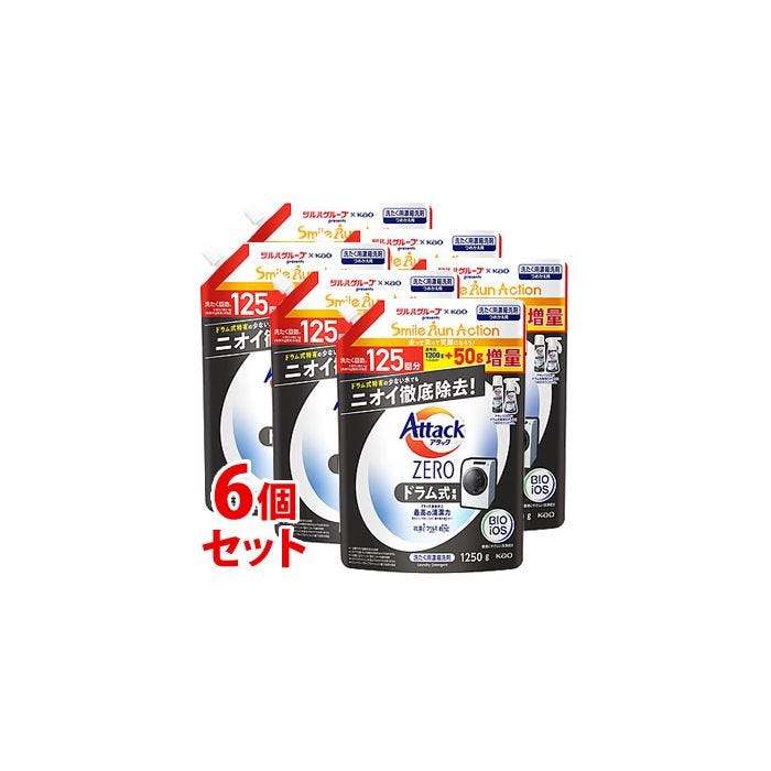 セット販売》 花王 アタックZERO ドラム式専用 つめかえ用 ツルハグループ限定増量品 (1250g)×6個セット 詰め替え用 洗濯用合成洗剤  【送料無料】-液体洗剤